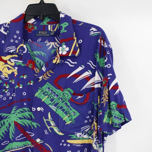 Polo Ralph Lauren Shirt Mens XL All Over Beach Aloha Graphic Print loop collar - Picture 2 of 13